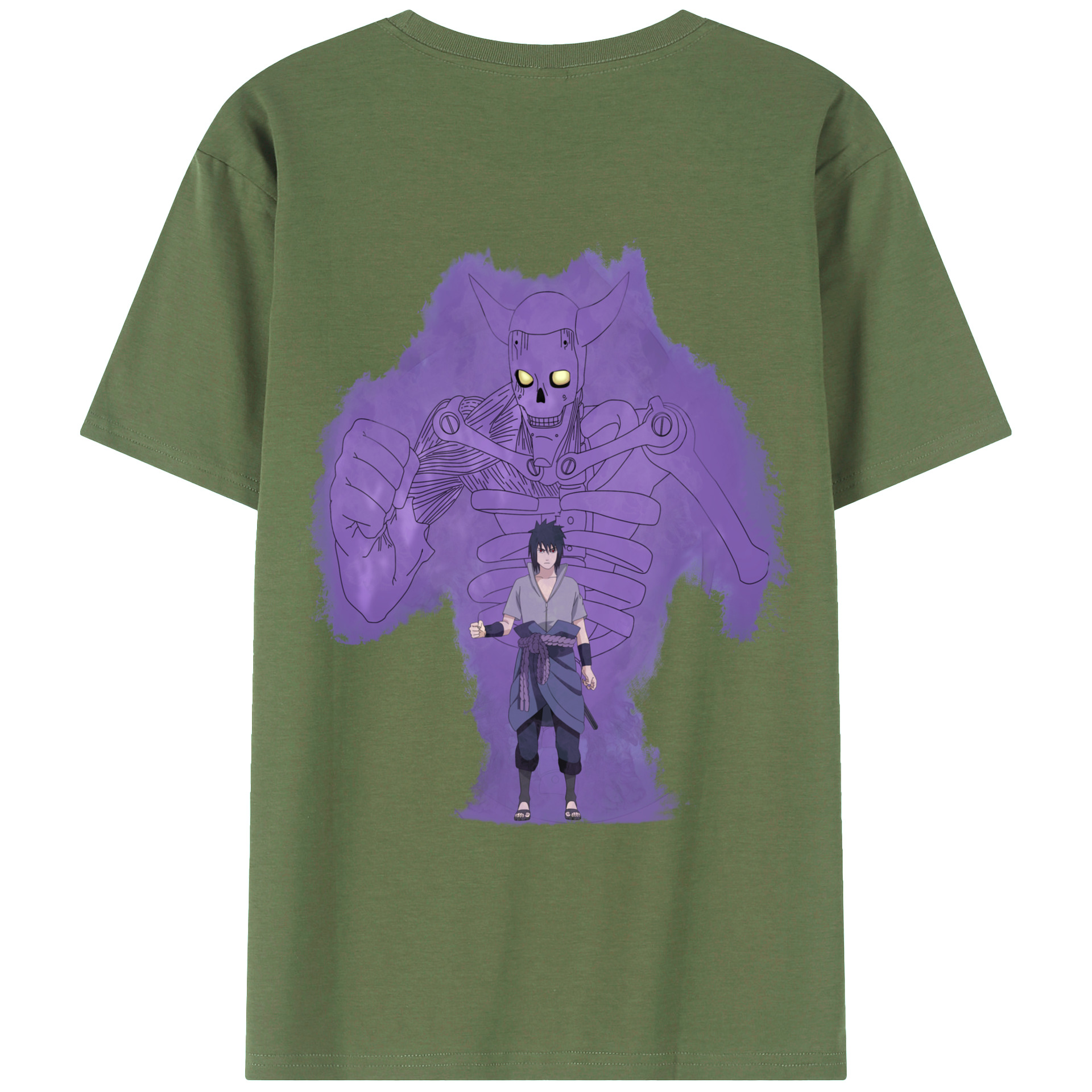 （画像用） NARUTO -ナルト- うちは サスケ Uchiha Sasuke 綿100％ メンズ半袖Tシャツ（バックプリント） 通気性